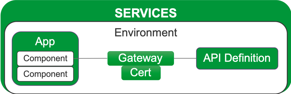 Diagram showing the relationship of objects in an Environment within the Services area.