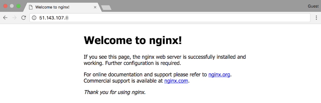 Screenshot of 'Welcome to nginx!' page that verifies correct configuration of an Azure Standard Load Balancer