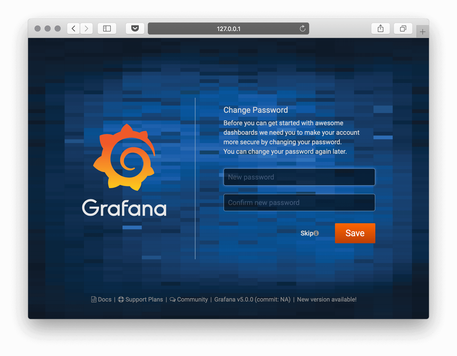 Grafana on Unit - Setup Screen
