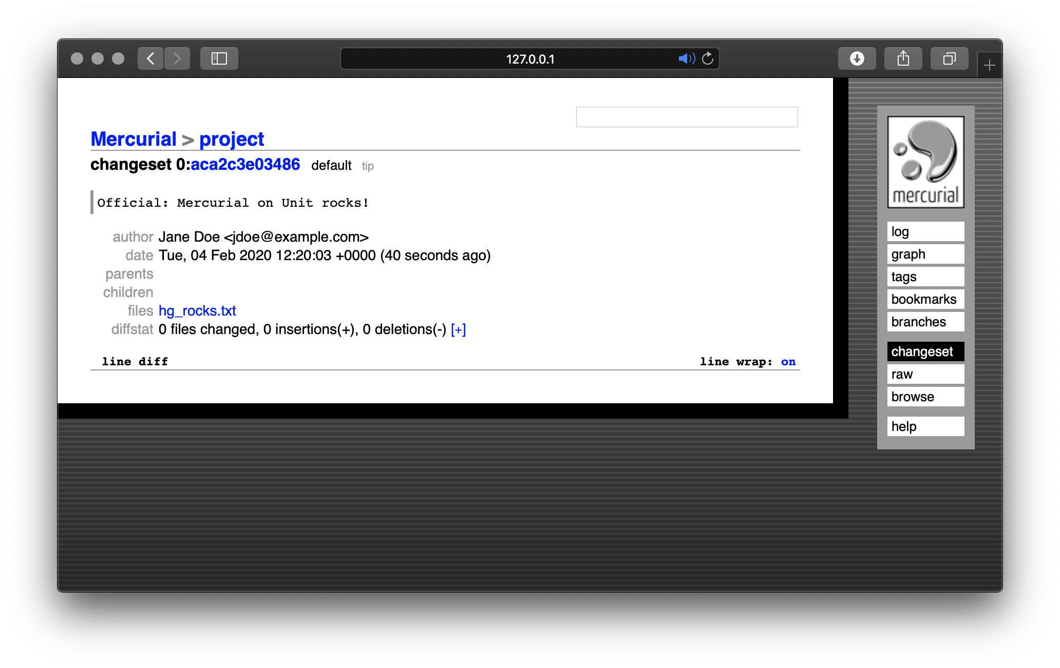 Mercurial on Unit - Changeset Screen