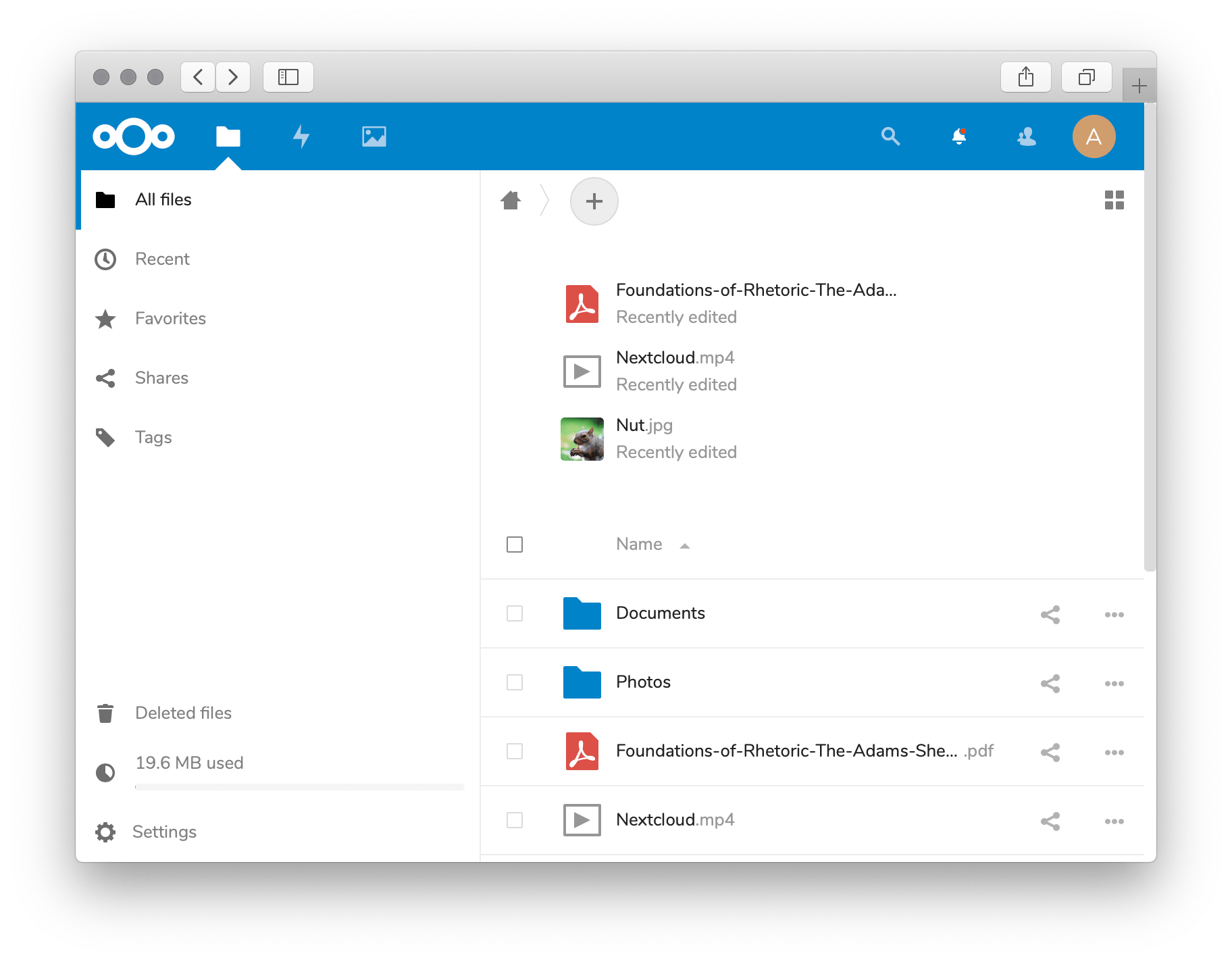 NextCloud on Unit - Home Screen